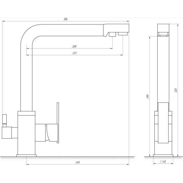 Смеситель для кухни под осмос Globus Lux LAZER GLLR-0100-8-STSTEEL (000014965)