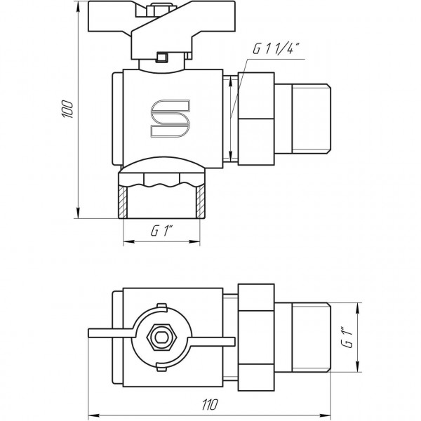Кран шаровый угловой с американкой SELBA 1″ SL1543 (000015716)
