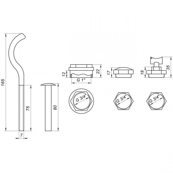 Комплект футорок секционного радиатора CRISTAL NR-2016 3/4″с 3-кронштейнами (HT 416) (000017262)