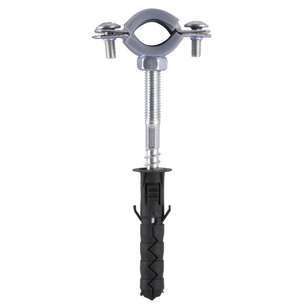 Хомут в сборе CR 3/8″ (16-19мм) с винтом-шурупом 8*80 и дюбелем в уп., серый (000018410)
