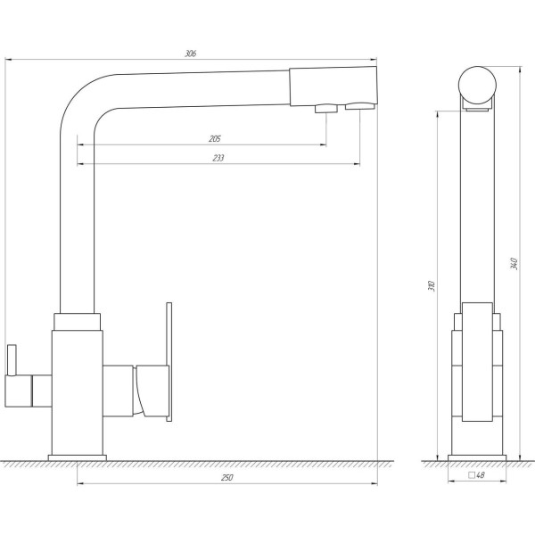 Смеситель для кухни под осмос Globus Lux LAZER GLLR-0100-6-MARONE (000019251)