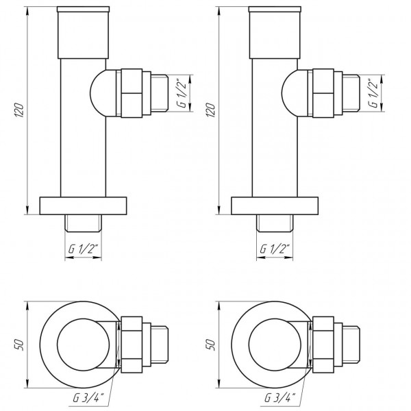 Набор Кран вентильный угловой с американкой SOLOMON LUX 1/2″ 7777 (2шт.) WHITE (000020285)