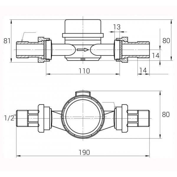 Лічильник холодної води ECOSTAR DN15 1/2″ L110 E-C 2,5 (000021807)
