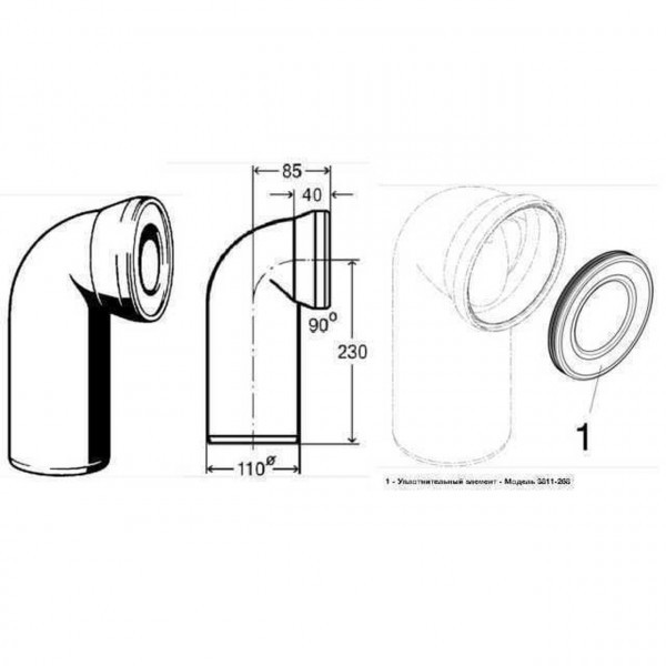Колено для унитаза 90° пластик Ø110 VIEGA 100551 (000000566)