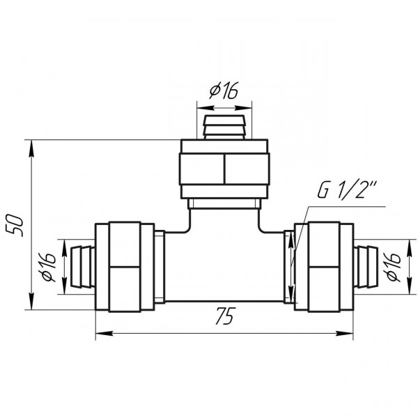 Тройник промежуточный APE ITALY 731 L 16x16x16 (000000854)
