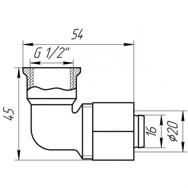 Уголок с внутренней резьбой APE ITALY 752 L 1/2″х20 (000000894)