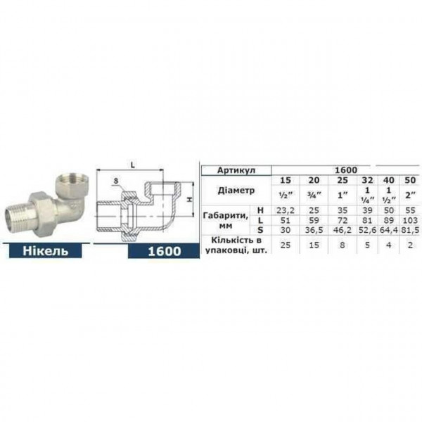 Згін-американка кутовий SOLOMON 3/4″ НІКЕЛЬ 1600 (000001054)