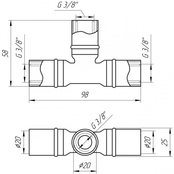 Тройник промежуточный пресс APE ITALY AP 131 20х20х20 (000001724)