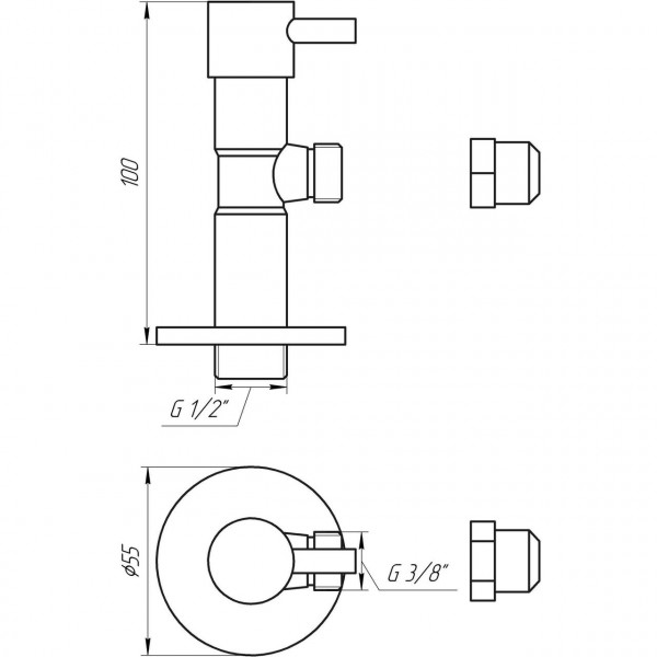Кран полуоборотный угловой с цангой SOLOMON 1/2″х 3/8″ Lazer 7076 (000002250)