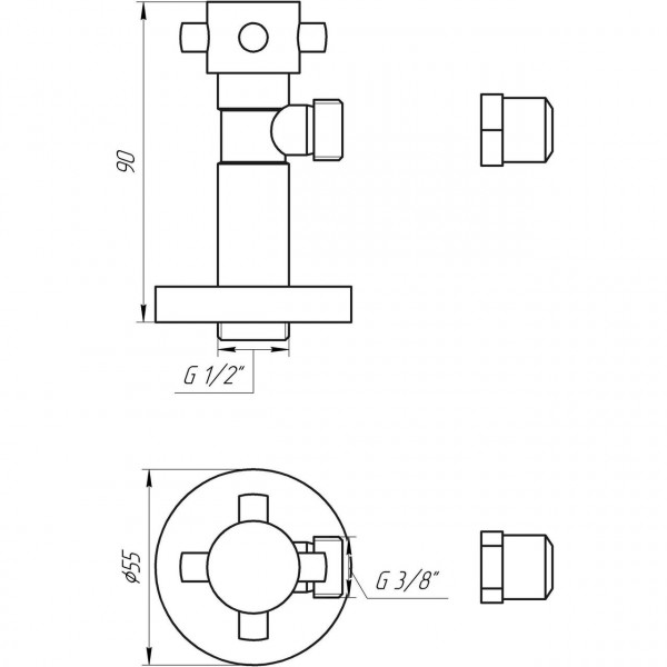 Кран полуоборотный угловой с цангой SOLOMON 1/2″х 3/8″ Retro 7077 (000002252)