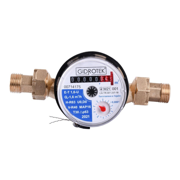 Счетчик холодной воды Gidrotek E-T 1,6U 1/2″ со штуцером (110мм) (000003372)