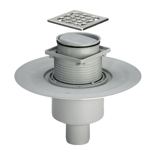 Трап с сухим затворомVIEGA ф50, нерж, решетка 100*100 , верт. пластик 583224 (000003625)