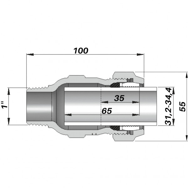 Соединение прямое зажимное с наружной резьбой DN25(31,2-34,4 мм) х 1″ AK AGAflex (000005735)