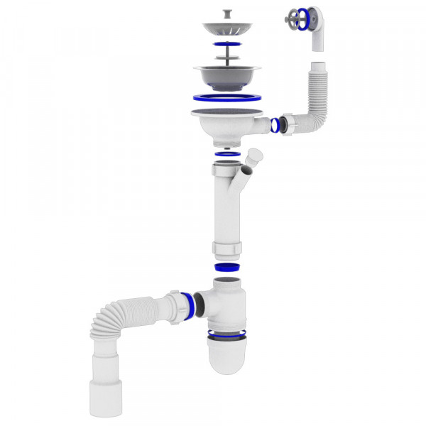 Сифон OPTIMUM 31/2″*40 с отв. для стир.маш, с круглым переливом и гибкой трубой 40х40/50 OPTI-27243 (000029684)