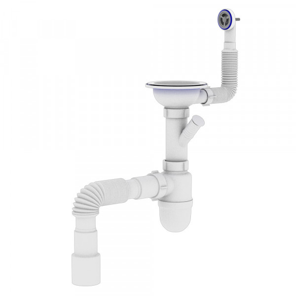 Сифон OPTIMUM 31/2″*40 с отв. для стир.маш, с круглым переливом и гибкой трубой 40х40/50 OPTI-27243 (000029684)