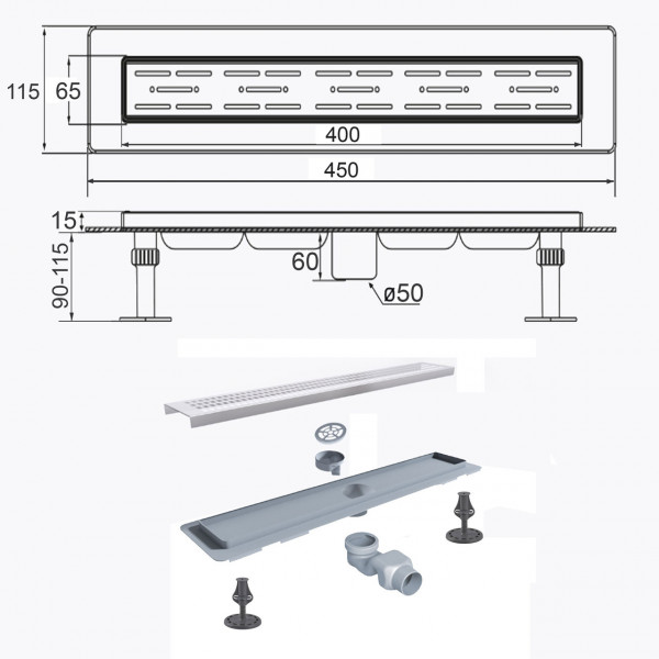 Трап линейный душевой TILLO TM009-40 40см (000021628)