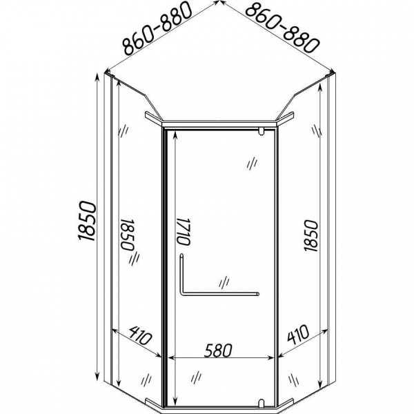 Душевая пятиугольная кабина без поддона RABA N90FS BRAVO (1уп.) (000028404)