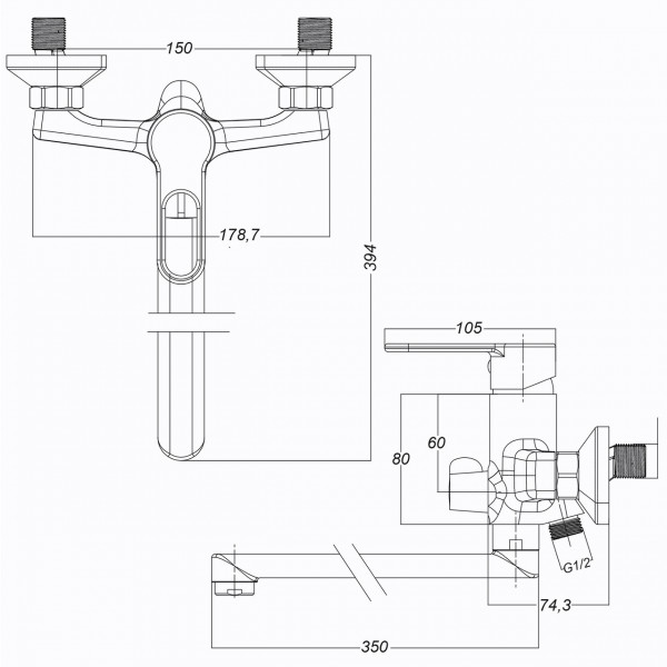 Смеситель для ванны Globus Lux Dolly GLD-0208 (000021854)