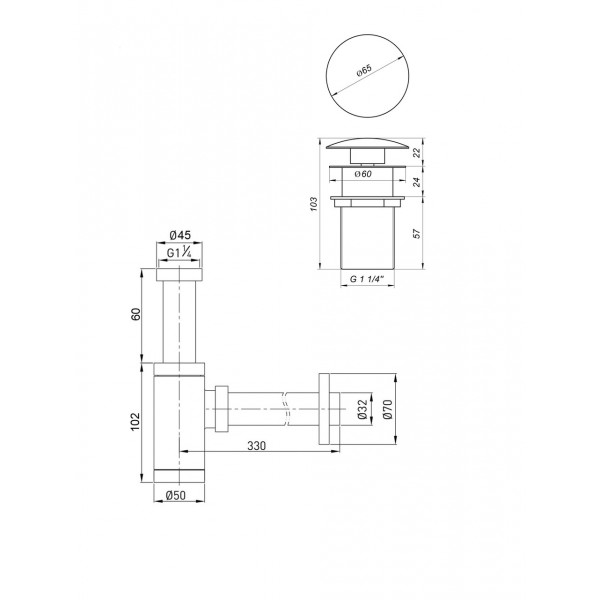 Сифон металлический с донным клапаном с переливом Globus Lux GS-32-105-03A (000030297)