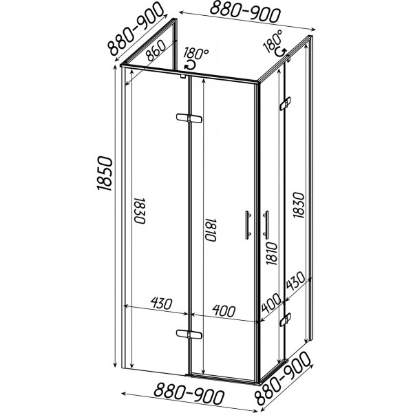 Душевая кабина квадратная без поддона от стены WDA N90TC BRAVO (2уп.) (000031311)