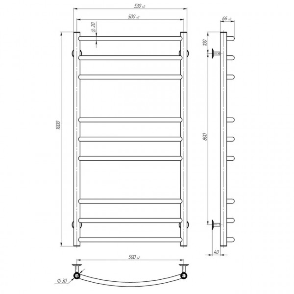 Полотенцесушитель UNIO LDE ЕU 1000-500-9 Лесенка Дуга Элит электро (000029428)