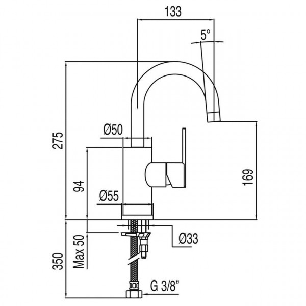 Змішувач для умивальника TRES LEX-TRES 181703 висота H-275 мм.поворотній вилив 133мм (000005914)