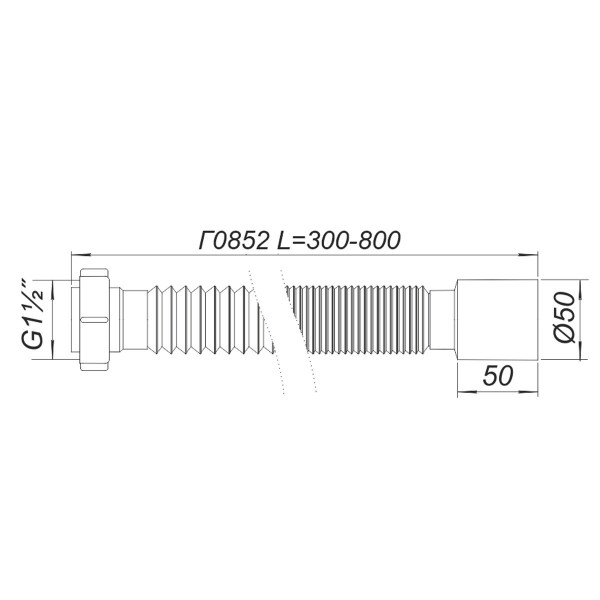Трубка пластиковая гофрированная Г0852 40х50 L=800 мм гайка пластик SOLOPLAST (000027829)