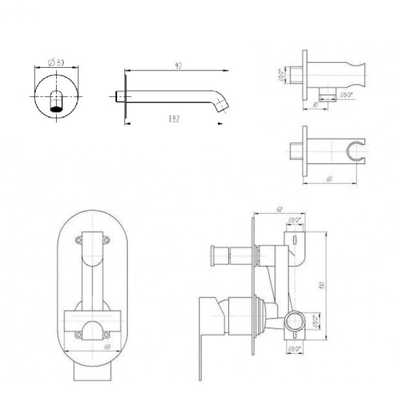 Смеситель для ванны встроенный TOPAZ BARTS TBG 07222-H36 (000032081)