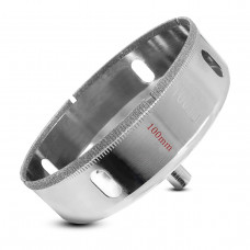 Алмазная коронка 100 мм по плитке/керамограниту/стеклу, под дрель, хвостовик 9,5 мм, с боковыми окнами (623296708)