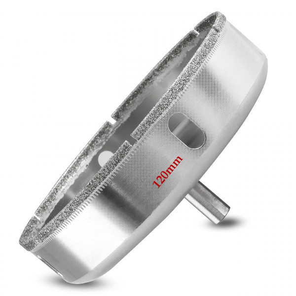 Алмазна коронка 120 мм по плитці/керамограніту/склу, під дриль, хвостовик 9,5 мм, з бічними вікнами (724381628)