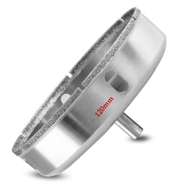 Алмазна коронка 120 мм по плитці/керамограніту/склу, під дриль, хвостовик 9,5 мм, з бічними вікнами (849668897)