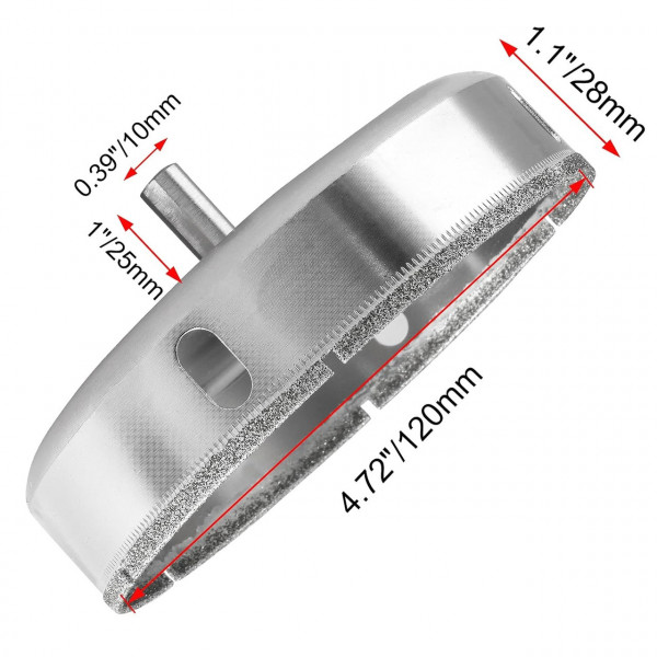 Алмазна коронка 120 мм по плитці/керамограніту/склу, під дриль, хвостовик 9,5 мм, з бічними вікнами (849668897)