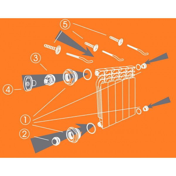 Комплект футорок секционного радиатора CRISTAL NR-2015 1/2″с 3-кронштейнами (HT 416) (000007826)