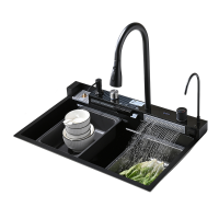 Кухонна мийка водоспад Willda чорна/Nano Black 68x46x22 см з панеллю та двома водоспадами (561137022)