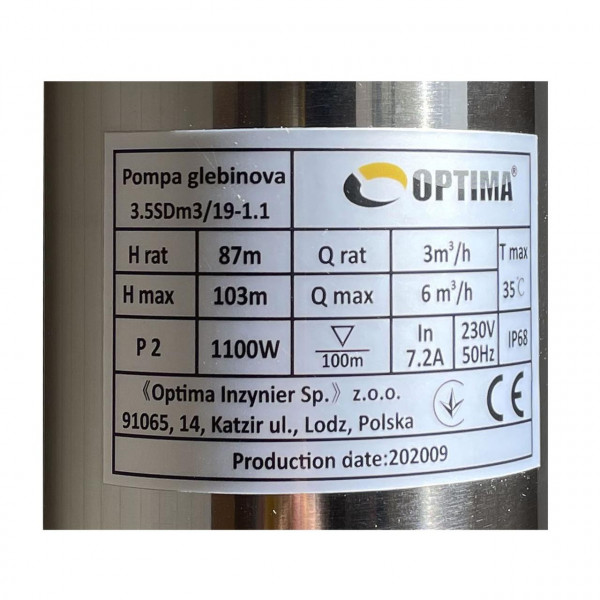 Насос скважинный с повышенной уст-тью к песку OPTIMA 3,5SDm3/19 1,1 кВт 103м кабель 1,5м NEW (000021130)