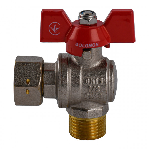 Кран кульовий кутовий з накидною гайкою SOLOMON 1/2″ ЗВ PN40 (V4002-S) (000031951)