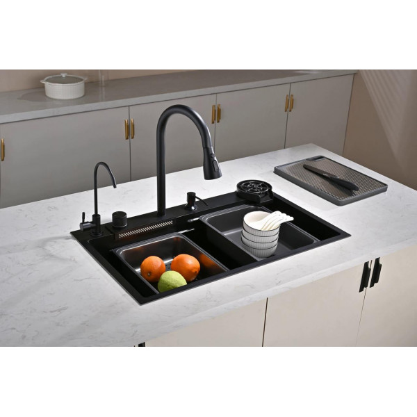 Кухонна мийка водоспад Willda чорна / Nano Black 68x46x22 см (522080823)