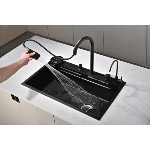 Кухонна мийка водоспад Willda чорна / Nano Black 68x46x22 см (522080823)