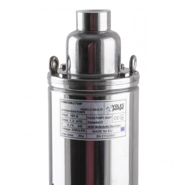 Насос свердловинний шнековий VOLKS pumpe 4QGD1,2-100-0,75кВт 4 дюйми +кабель 15м (000010725)