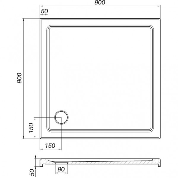 Душовий піддон квадратний BOBR SS90I BRAVO (2уп.) (000028411)