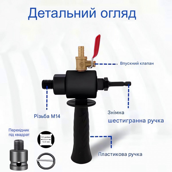 Адаптер для алмазних коронок з подачею води та бічною ручкою для дриля і шуруповерта (290493018)