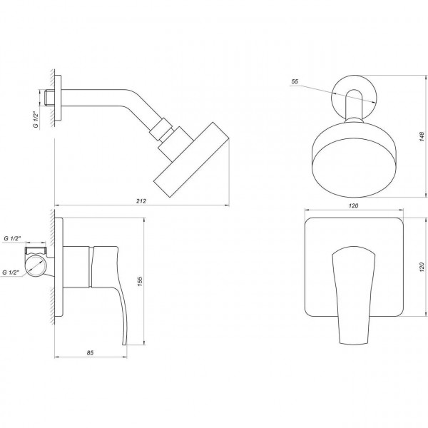 Змішувач для душу Globus Lux QUEENSLAND GLQU-0105S-KIT (000012731)