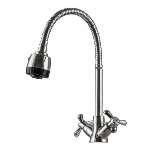 Смеситель для кухни DOMINO DK-H1-2N-103MA Chrom хрест кераміка,с гофровиливом (000017654)