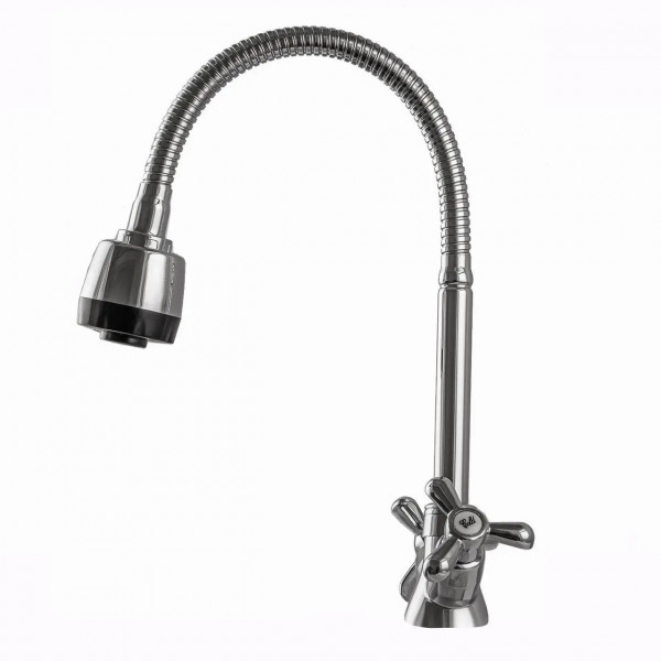 Смеситель для кухни DOMINO DK-H1-2N-103MA Chrom хрест кераміка,с гофровиливом (000017654)