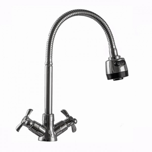 Смеситель для кухни DOMINO DK-H1-2N-103MA Chrom хрест кераміка,с гофровиливом (000017654)
