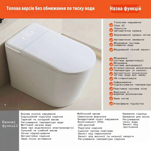 Смарт-унітаз Homony H873C (Top version) P-trap 700×390×440 білий,вбудований бак (763313023)