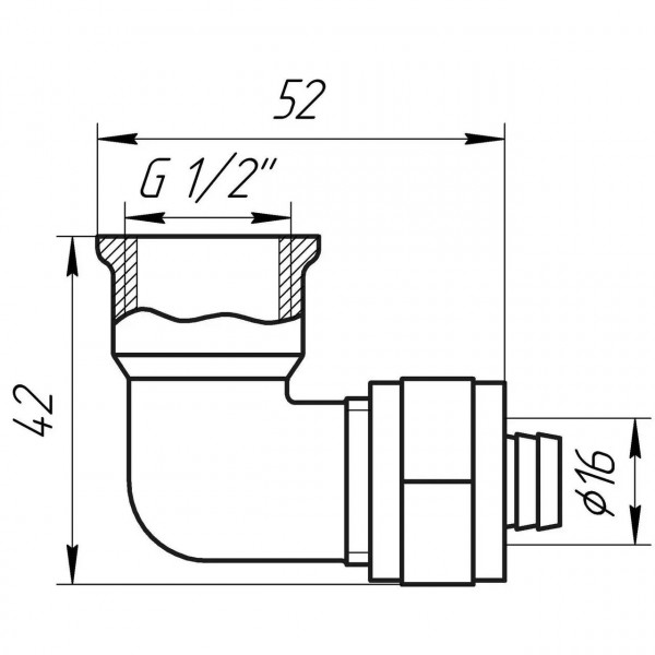 Уголок с внутренней резьбой APE ITALY 752 L 1/2″х16 (000000865)