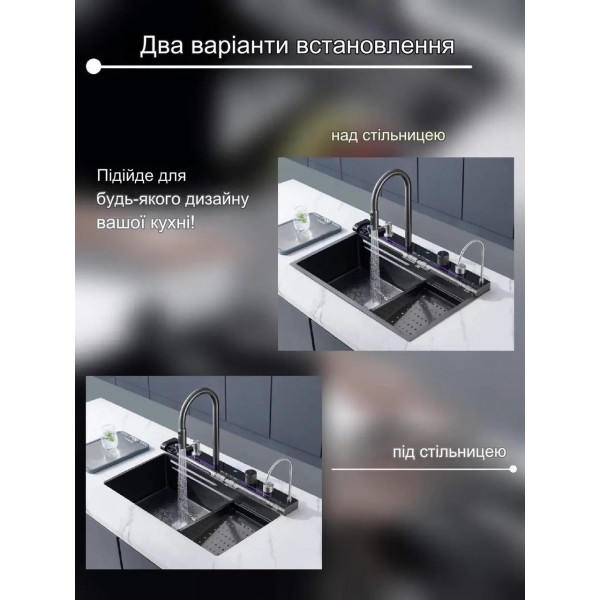 Кухонная раковина водопад Willda темно-серая 68х46х22 (115702467)