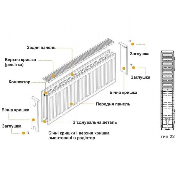 Радіатор сталевий 22/300x600 низ-справа/бок KALDE (без клапана OUTER) (000010769)