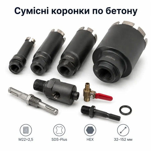 Адаптер подачи воды M22×2,5 для алмазных коронок по бетону, водяной вертлюг SDS-Plus/HEX для мокрого сверления (423372458)
